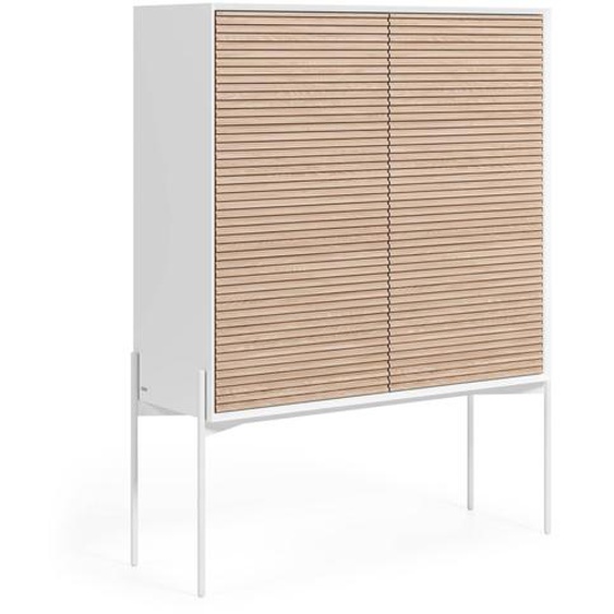 Kave Home - Buffet Marielle 2 portes en plaqué de frêne laqué et métal finition blanche 107 x 140 cm