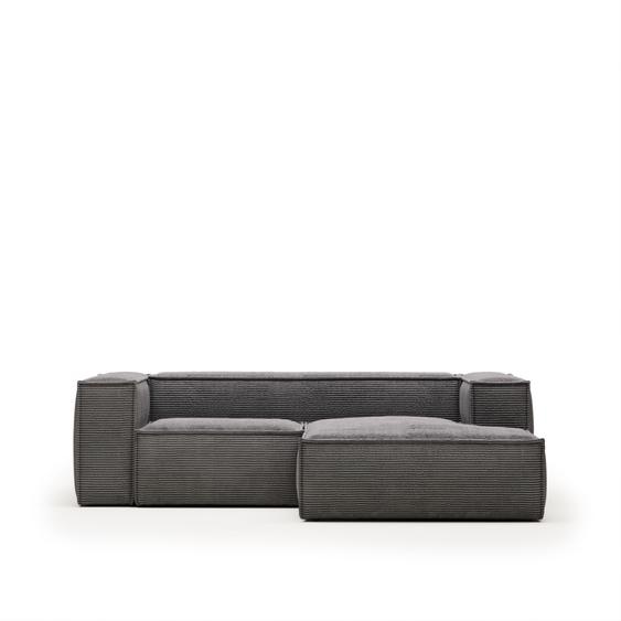 Kave Home - Canapé Blok 2 places méridienne droite velours à grosses côtes gris 240 cm
