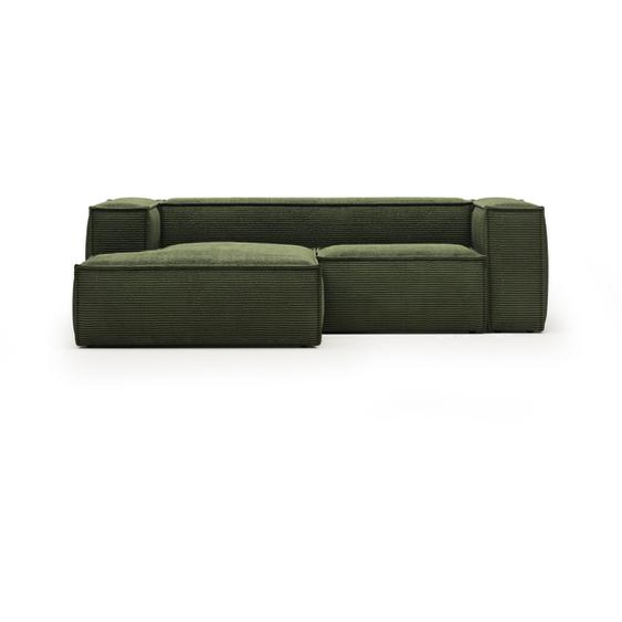 Kave Home - Canapé Blok 2 places méridienne gauche velours à grosses côtes vert 240 cm