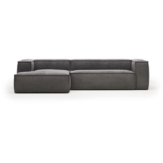 Kave Home - Canapé Blok 3 places méridienne gauche velours à grosses côtes gris 300 cm FR