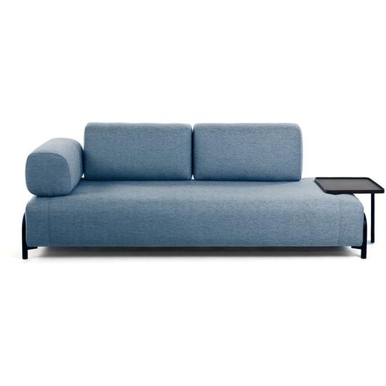 Kave Home - Canapé Compo 3 places bleu avec grand plateau 252 cm