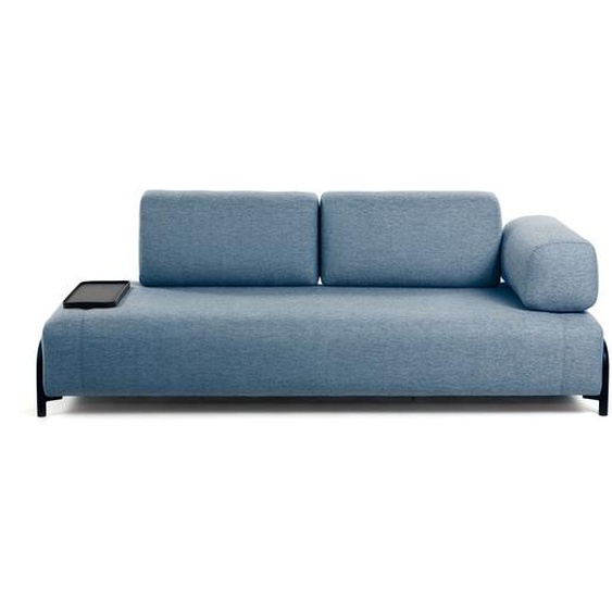Kave Home - Canapé Compo 3 places bleu avec petit plateau 232 cm