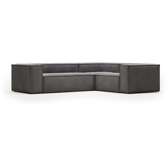 Kave Home - Canapé d’angle Blok 3 places en velours à grosses côtes gris 290 x 230 cm