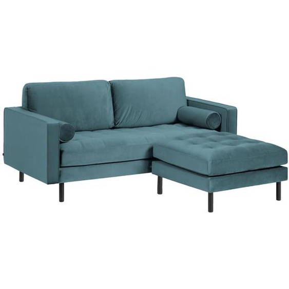 Kave Home - Canapé Debra 2 places avec repose-pieds en velours turquoise 182 cm