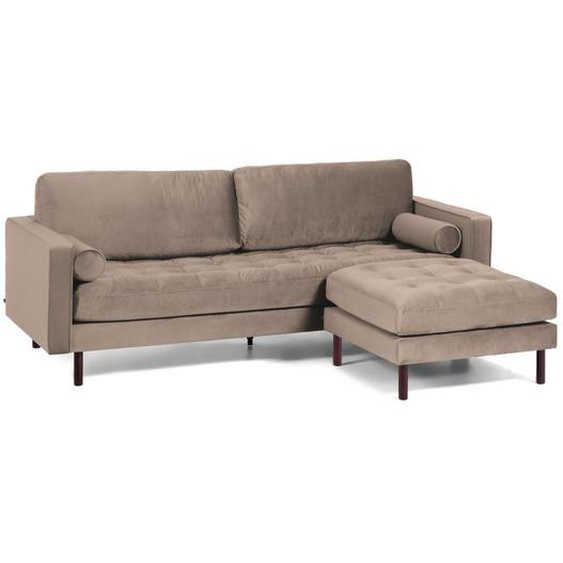 Kave Home - Canapé Debra 3 places avec repose-pieds en velours taupe 222 cm