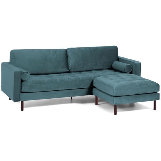 Kave Home - Canapé Debra 3 places avec repose-pieds en velours turquoise 222 cm