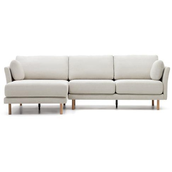 Kave Home - Canapé Gilma 3 places chenille perle pieds finition naturelle et méridienne droite ou gauc