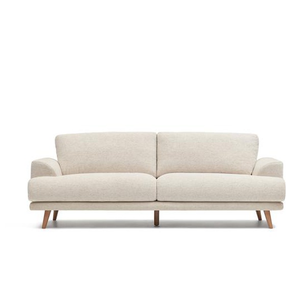 Kave Home - Canapé Karin 3 places beige et pieds en bois de hêtre massif 231 cm