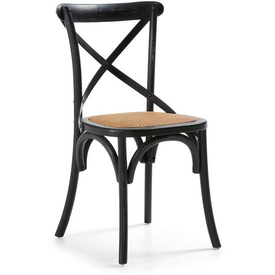 Kave Home - Chaise Alsie en bois de bouleau massif laquÃ© noir et assise en rotin