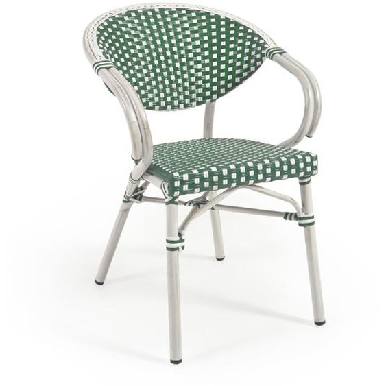Kave Home - Chaise bistrot Marilyn avec accoudoirs en aluminium et rotin synthÃ©tique vert et blanc