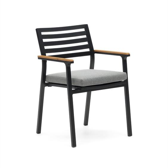 Kave Home - Chaise de jardin Bona aluminium finition noire avec accoudoirs en bois de teck massif