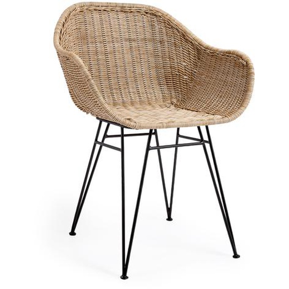 Kave Home - Chaise de jardin Chart en rotin synthétique et pieds en acier galvanisé finition noire