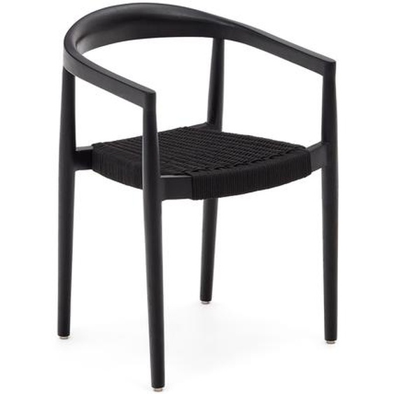 Kave Home - Chaise empilable Ydalia en teck massif, finition noire et corde noire