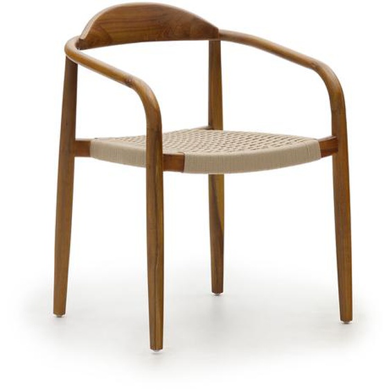 Kave Home - Chaise Nina en bois dacacia massif finition noyer et corde beige