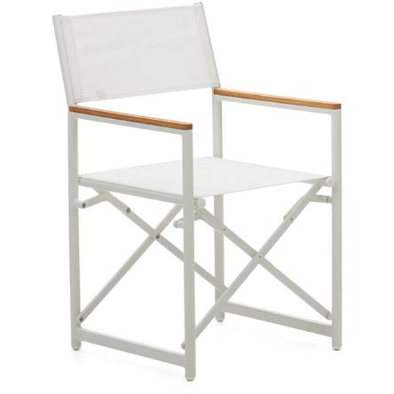 Kave Home - Chaise pliante 100% dextÃ©rieur Llado aluminium blanc et accoudoirs en bois de teck massif