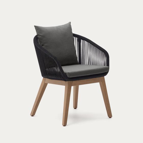 Kave Home - Chaise Portalo en corde noire et pieds en bois dacacia massif