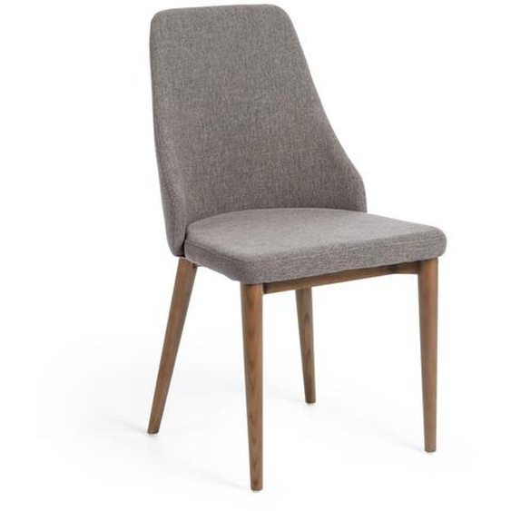 Kave Home - Chaise Rosie gris clair et pieds en bois de frÃªne massif finition foncÃ©e