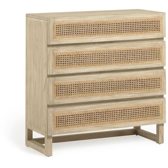 Kave Home - Commode Rexit 4 tiroirs bois et contreplaqué de mindi avec rotin 90 x 93 cm
