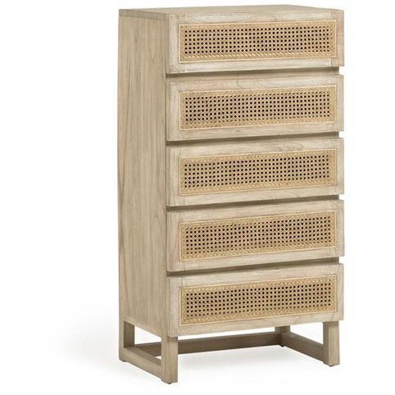 Kave Home - Commode Rexit 5 tiroirs bois et contreplaqué de mindi avec rotin 60 x 113 cm