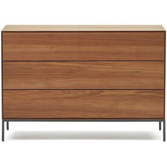 Kave Home - Commode Vedrana 3 tiroirs placage de noyer et pieds en acier noir 110 x 75 cm
