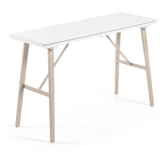 Kave Home - Console table extensible Aruna en MDF blanc et pieds en acier effet bois 130 x 45 (90) cm