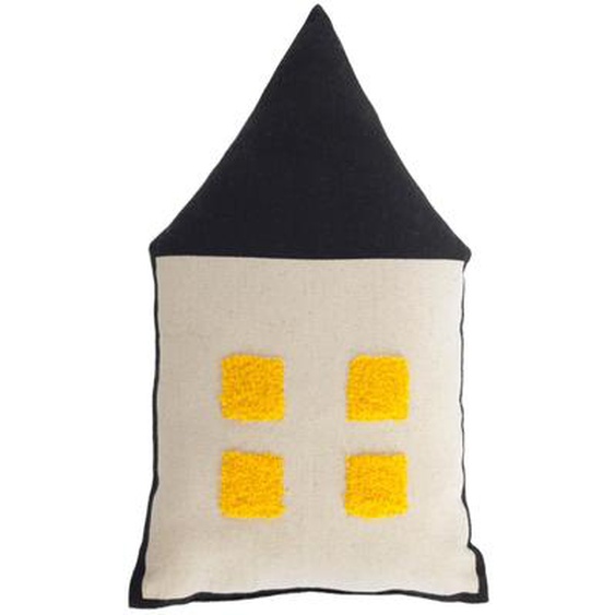 Kave Home - Coussin maison Nisi 100% coton (GOTS) beige et noir 35 x 20 cm