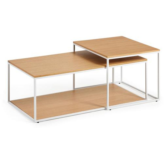 Kave Home - Ensemble de 2 tables basses gigognes Yoana en placage de chêne et structure en métal blanc