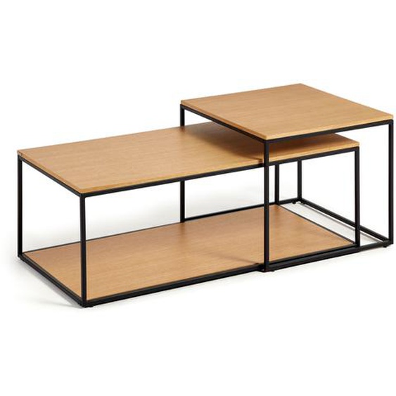 Kave Home - Ensemble de 2 tables basses gigognes Yoana en placage de chêne et structure en métal noir