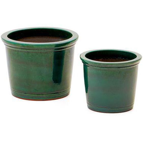 Kave Home - Ensemble Presili de 2 pots de fleurs en céramique, finition verte vernissé Ø 37 / 47 cm