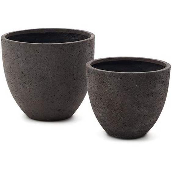 Kave Home - Ensemble Serili de 2 pots de fleurs en ciment et fibre de verre gris foncé Ø 42 cm / Ø 50