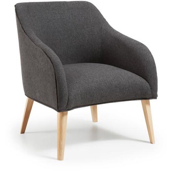 Kave Home - Fauteuil Bobly noir avec pieds en bois finition naturelle