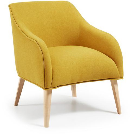 Kave Home - Fauteuil Bobly jaune moutarde et pieds en bois avec finition naturelle