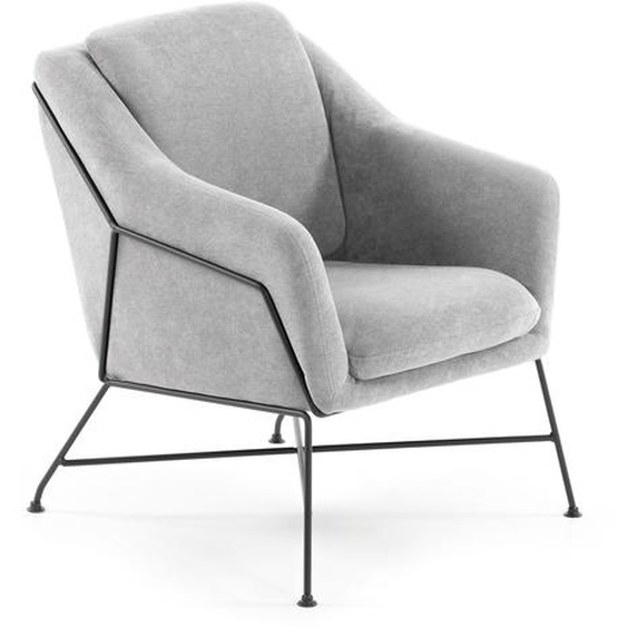 Kave Home - Fauteuil Brida gris clair avec structure en acier finition noire