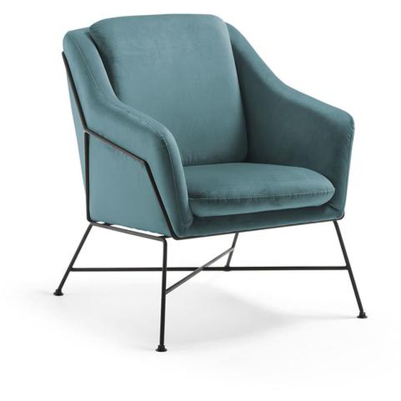 Kave Home - Fauteuil Brida velours turquoise avec structure en acier finition noire