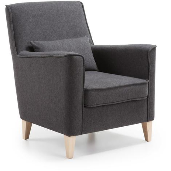 Kave Home - Fauteuil Glam gris foncé avec pieds en bois de hêtre massif