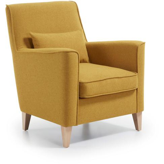 Kave Home - Fauteuil Glam moutarde avec pieds en hêtre massif