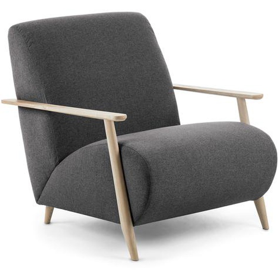 Kave Home - Fauteuil Meghan noir et pieds en bois massif frêne finition naturelle