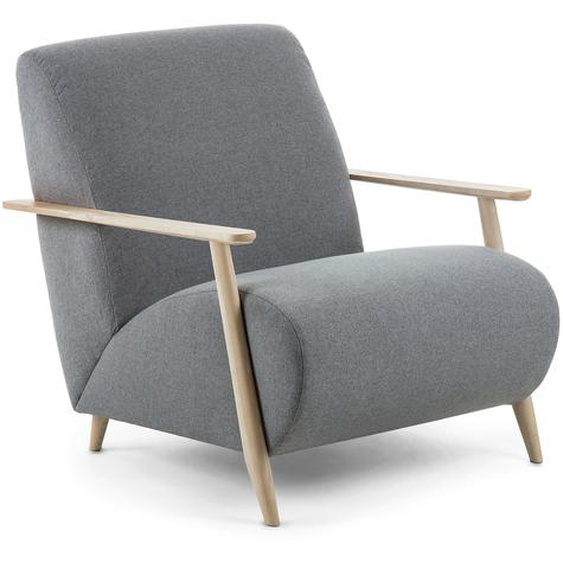 Kave Home - Fauteuil Meghan gris et pieds en bois massif frêne finition naturelle