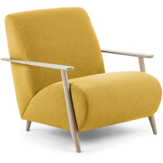 Kave Home - Fauteuil Meghan moutarde et pieds en bois massif frêne finition naturelle