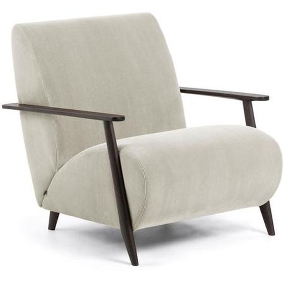 Kave Home - Fauteuil Meghan velours côtelé beige et pieds en bois massif de frêne finition wengé