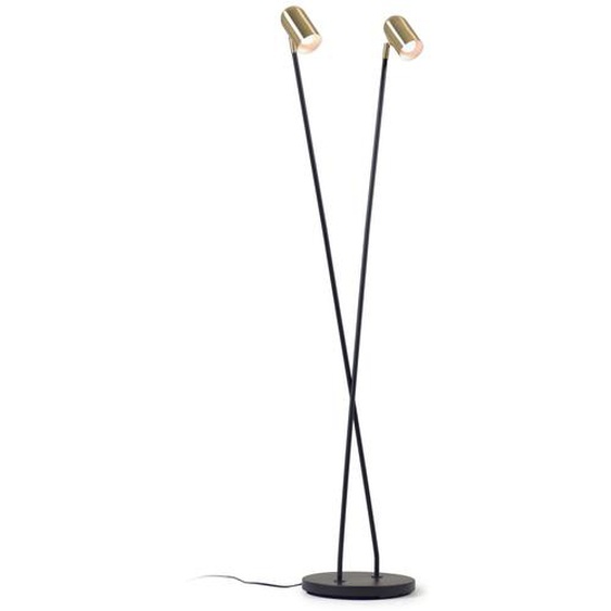 Kave Home - Lampadaire Clemence en métal noir et abat-jour finition dorée