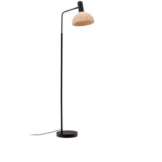 Kave Home - Lampadaire Damila en métal noir et rotin