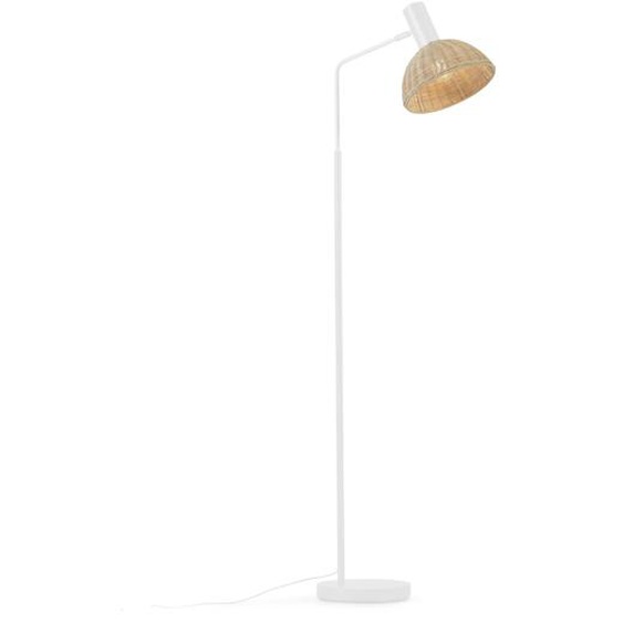 Kave Home - Lampadaire Damila en métal peint blanc et rotin finition naturelle