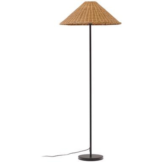 Kave Home - Lampadaire Urania en rotin et métal avec finition peinture noire