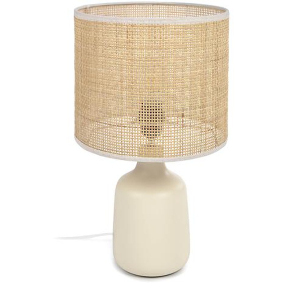 Kave Home - Lampe de table Erna cÃ©ramique blanche et bambou finition naturelle et adaptateur prise UK