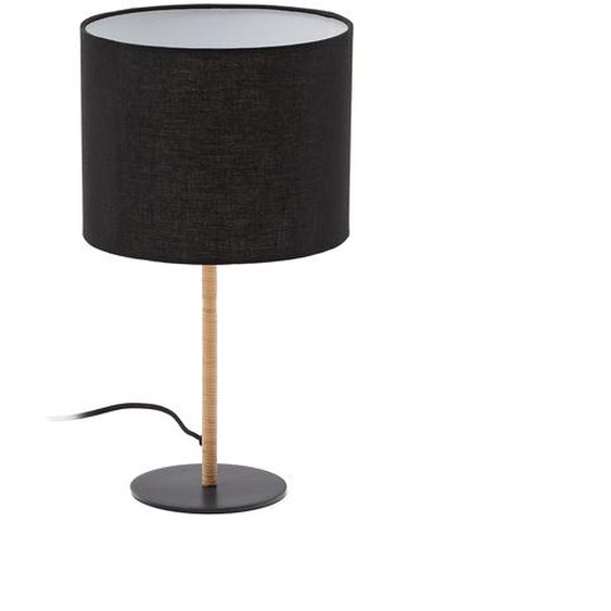 Kave Home - Lampe de table Pina en mÃ©tal et rotin avec abat-jour en coton noir, adaptateur UK