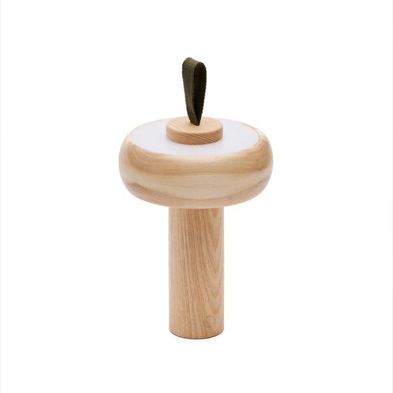 Kave Home - Lampe de table portable Luba en bois de frÃªne et poignÃ©e en coton vert