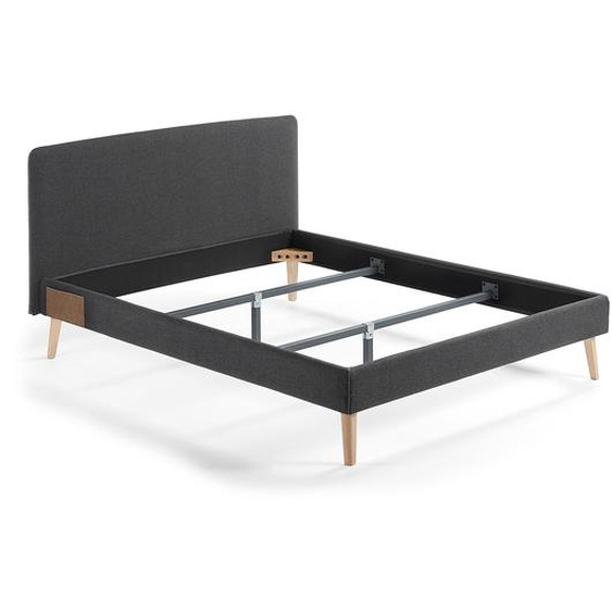 Kave Home - Lit déhoussable Dyla noir avec pieds en bois massif de hêtre pour matelas de 150 x 190 cm