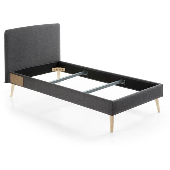 Kave Home - Lit déhoussable Dyla noir avec pieds en bois massif de hêtre pour matelas de 90 x 190 cm