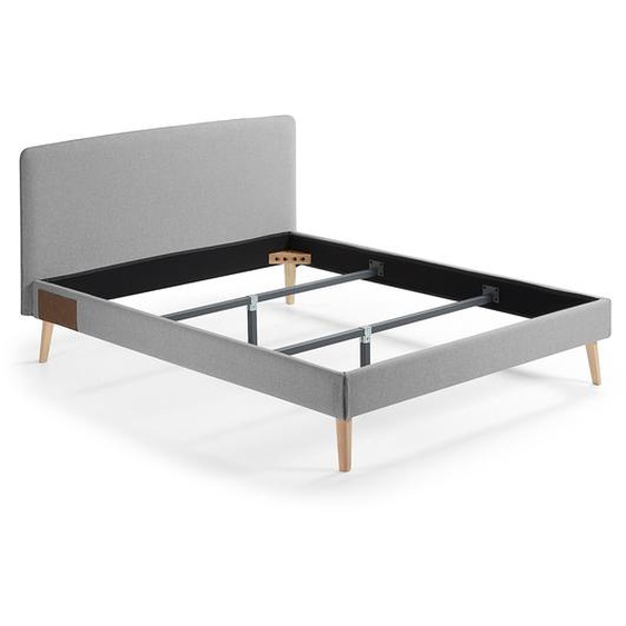 Kave Home - Lit déhoussable Dyla gris avec pieds en bois massif de hêtre pour matelas de 150 x 190 cm